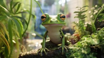 ai généré grenouille dans les plantes photo