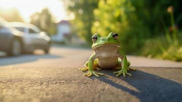 ai généré grenouille dans une route photo