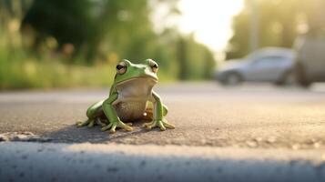 ai généré grenouille dans une route photo