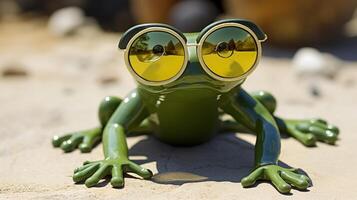 ai généré jouet grenouille dans des lunettes de soleil photo