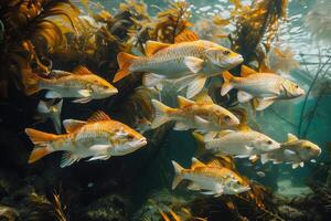 ai généré poisson fourmillement sous-marin parmi algues photo