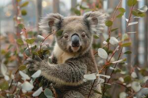 ai généré koala ours sur eucalyptus arbre, Australie. photo