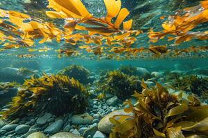 ai généré sous-marin vue de mer peu profond l'eau avec algues photo