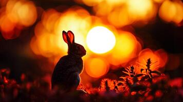 ai généré silhouette lapin contre une chaud bokeh lumière Contexte suggérant le la magie de Pâques, nature, et printemps concepts photo