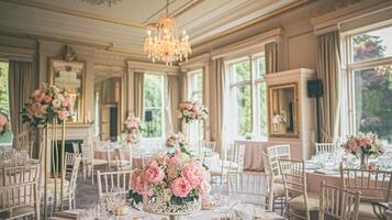 ai généré mariage décoration avec pivoines, floral décor et un événement fête, pivoine fleurs et mariage la cérémonie dans le jardin, Anglais pays style photo