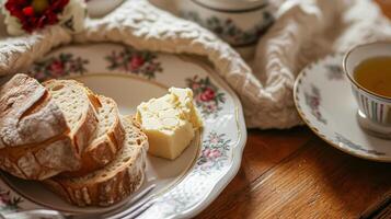 ai généré pain et beurre, fait maison cuisson et traditionnel nourriture, pays la vie photo