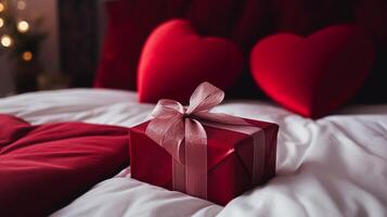 ai généré valentines journée romantique cadeau dans pays chambre à coucher, symbole de aimer, romance et engagement photo