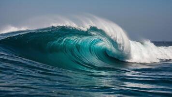 ai généré vague rupture, tsunami vague, lourd vague sur une plage photo