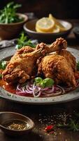 ai généré frit poulet croustillant sur une arrière-plan, vite nourriture photo