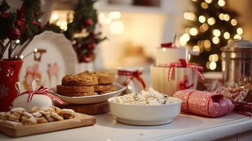 ai généré Noël pâtisserie, vacances recette et Accueil cuisson, vacances des pâtisseries, Ingrédients et préparation dans Anglais pays chalet cuisine, fait maison nourriture et livre de recettes photo