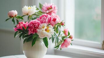 ai généré printemps fleurs dans ancien vase, magnifique floral arrangement, Accueil décor, mariage et fleuriste conception photo