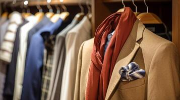 ai généré vêtements pour hommes boutique dans Anglais campagne style, l'automne hiver Vêtements collection photo