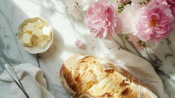 ai généré pain et beurre, fait maison cuisson et traditionnel nourriture, pays la vie photo