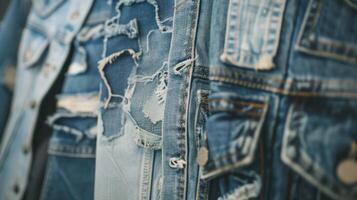 ai généré utilisant vieux jeans pour recyclage projets, explorant Créatif denim recyclage des idées, et réaffecter denim en tissu photo