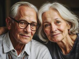 ai généré portrait de content personnes âgées les personnes âgées retraité couple, vieux gens romance photo