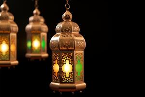ai généré de fête Ramadan arabe lanterne décoration, eid mubarak Festival sur blanc photo