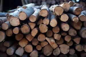 ai généré bois de chauffage journaux empilés pour hiver, création une rustique, confortable Contexte photo