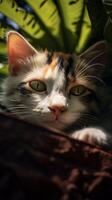 ai généré animal portrait capture une espiègle chat sur une tranquille vacances verticale mobile fond d'écran photo