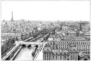 panorama de le Seine près notre dame, ancien gravure. photo