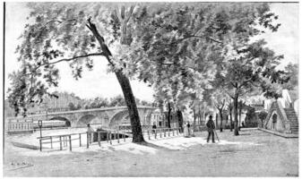 le pont-royal vu de le droite banque, près le thermes vigier, ancien gravure. photo