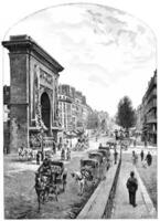boulevard et porte Saint Denis, ancien gravure. photo
