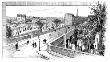 Caulaincourt le pont plus de le montmartre cimetière, ancien gravure. photo