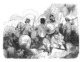 saxon guerriers dans le onzième siècle, ancien gravure. photo