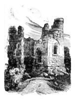 perruquemore Château ruines, ancien gravure. photo