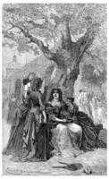 Madame de entretien et élèves de saint-cyr, ancien gravure. photo