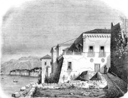 café maison dans Sorrente, ancien gravure. photo