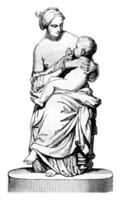 1842 sculpture montrer, Jeune napolitain femme croire sa enfant, plâtre groupe, ancien gravure. photo