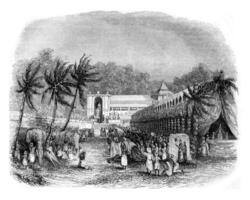 procession de le de bouddha dent, sur le île de ceylan, ancien gravure. photo