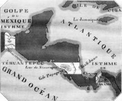 carte montrant le Trois principale projets pour le jonction de le atlantique océan et le génial océan, ancien gravure. photo