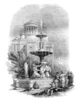 Fontaine, le prado, ancien gravure. photo