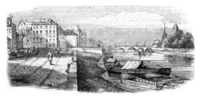 châlons sur saone, département de saône et Loire, vue de le Dock, ancien gravure. photo