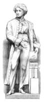 alois Senefelder, un de le inventeur de lithographie, statue par maindron, ancien gravure. photo