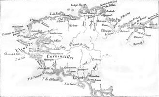 carte aux côtés de Grande-Bretagne, ancien gravure. photo