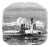 vieux phare de le Port de Barcelone, ancien gravure. photo