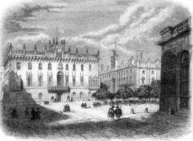 Barcelone, le palais Royal et douane, ancien gravure. photo