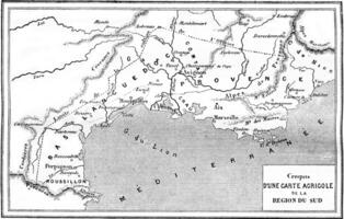 agricole carte de le Sud région, ancien gravure. photo