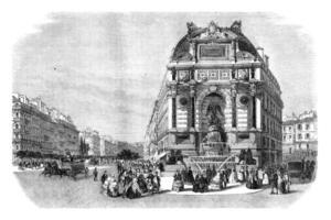 la fontaine Saint Michel dans Paris, ancien gravure. photo