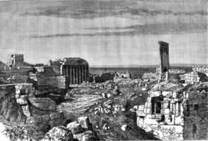 général vue de le ruines de baalbek, ancien gravure. photo