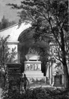 le tombeau de Winckelmann, le jardin de le musée de antiquités de trieste, ancien gravure. photo