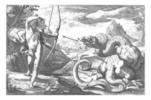 Apollon tue le géant serpent python, ancien illustration. photo