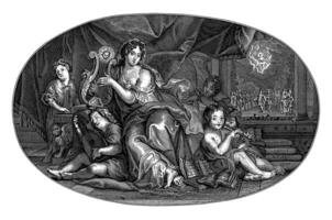 musique, après Gérard Edelinck, après Antoine coypel, 1695, ancien illustration. photo