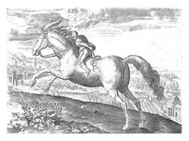 cheval de course avec cavalier, ancien illustration. photo