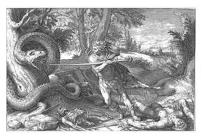 Cadmus tue le dragon, ancien illustration. photo