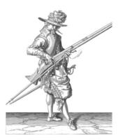 soldat donnant le mèche sur le coq de le sien mousquet le droite lieu, ancien illustration. photo