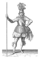une soldat, Dix pieds, en portant une brochette, ancien illustration. photo