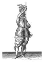 soldat, vu de le devant, en portant le sien brochette droit avec le sien mains, ancien illustration. photo